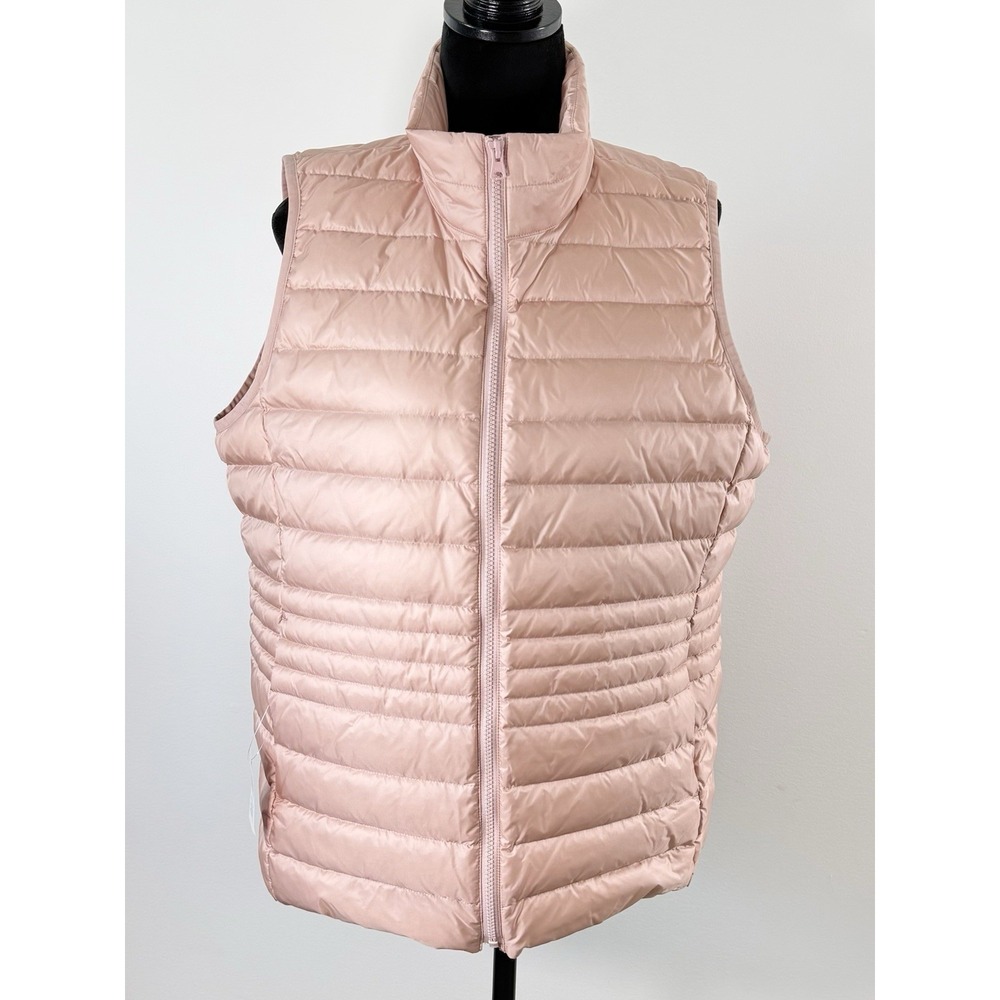 Lands End Vest Women's XL Pink Quilted Hyperdry Down Filled Full Zip NWOT